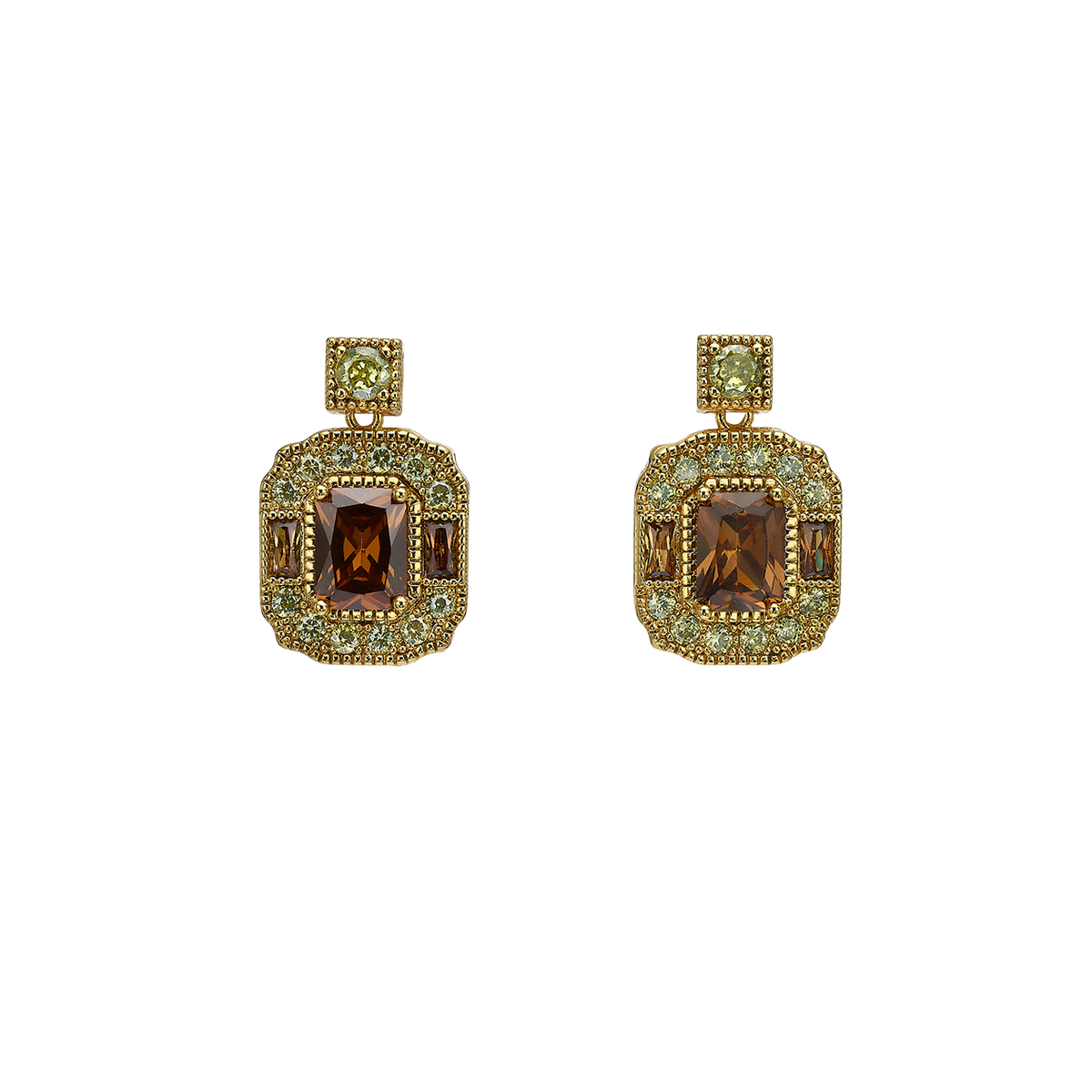 18K Gold Plated Earrings with Brown Zirconia - Volver