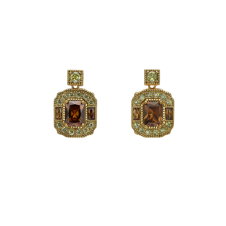18K Gold Plated Earrings with Brown Zirconia - Volver