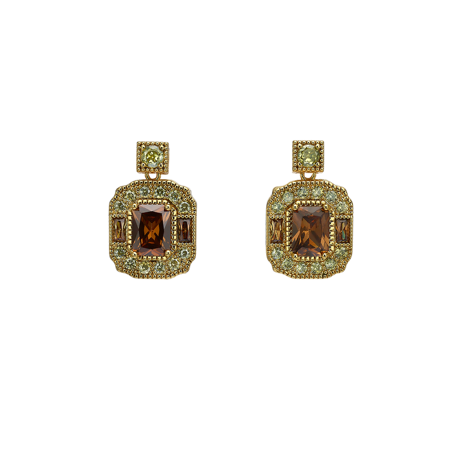 18K Gold Plated Earrings with Brown Zirconia - Volver