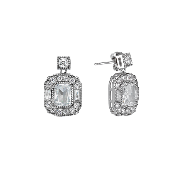 Silver Rhodium Plated Earring with Clear Zirconia - Volver - 2