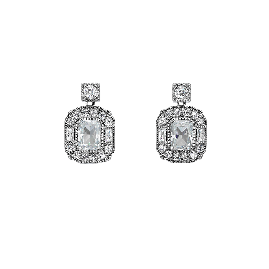 Rhodium Plated Earrings with Zirconia - Volver