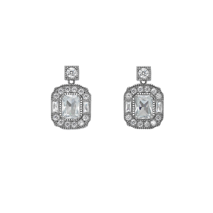 Rhodium Plated Earrings with Zirconia - Volver
