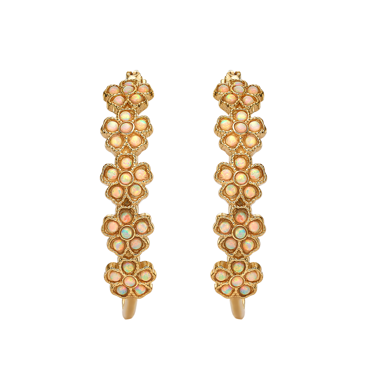 18K Gold Plated Floral Hoop Earrings with Ivory White Lab-Created Opal - Bloom - 3