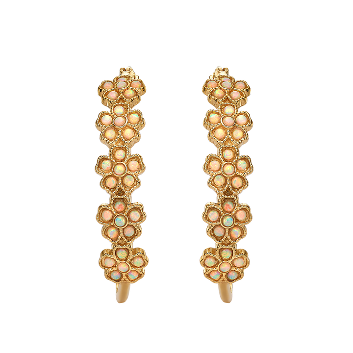 18K Gold Plated Floral Hoop Earrings with Ivory White Lab-Created Opal - Bloom - 3