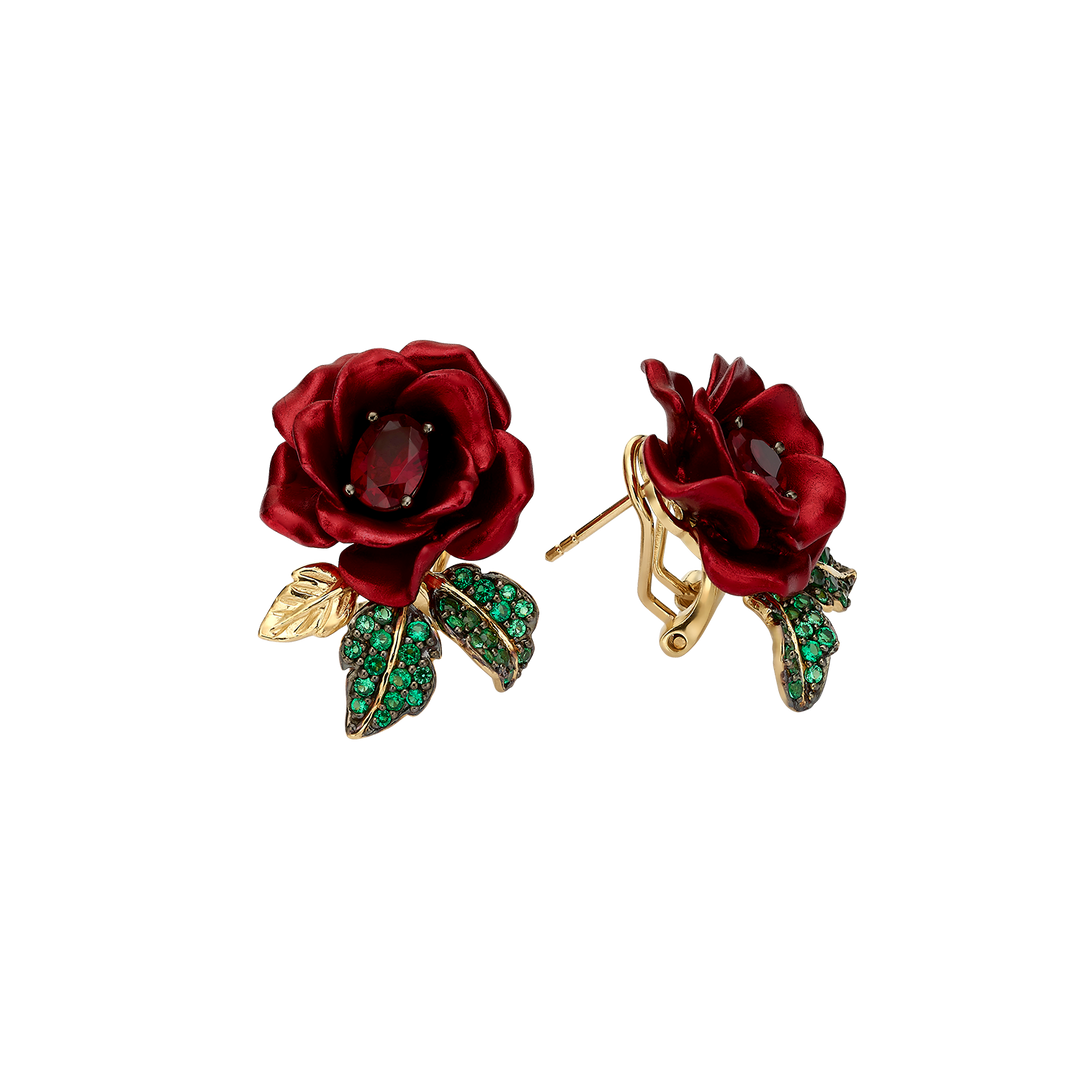18K gold-plated earring with ruby ​​nano-settle and Monarchy enamel finish 