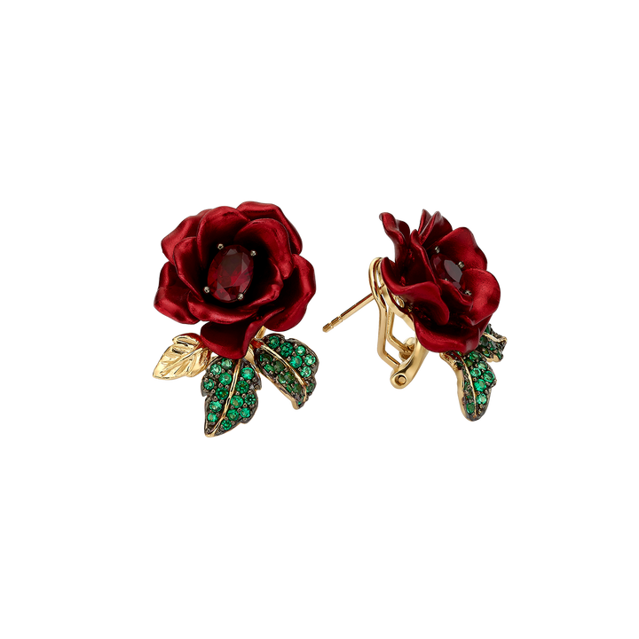 18K gold-plated earring with ruby ​​nano-settle and Monarchy enamel finish 