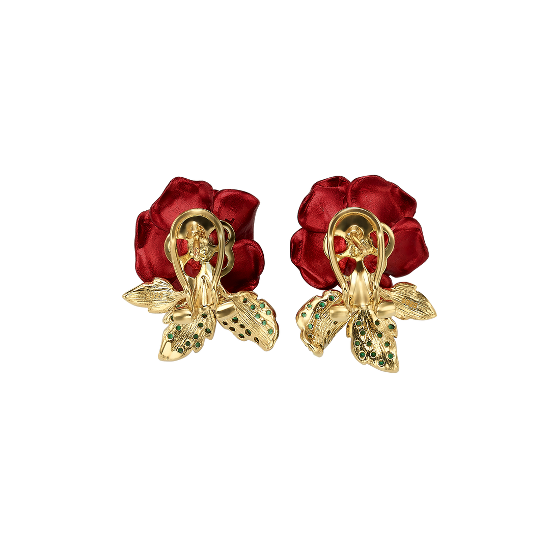 18K gold-plated earring with ruby ​​nano-settle and Monarchy enamel finish 
