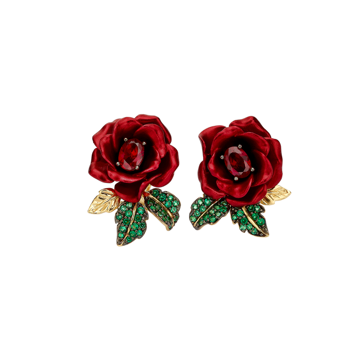 18K gold-plated earring with ruby ​​nano-settle and Monarchy enamel finish 