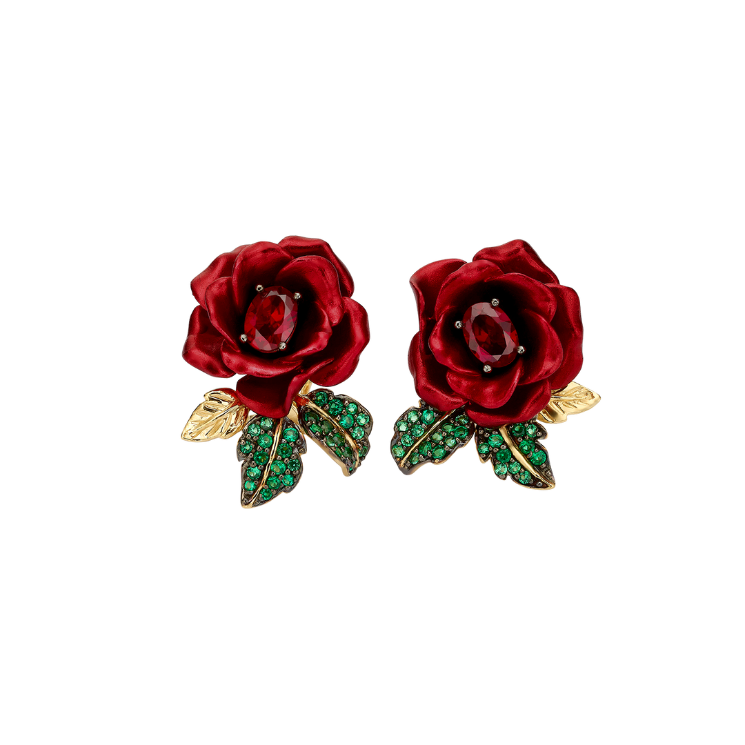 18K Gold Plated Earring with Nano Ruby & Enamel Finish - Monarchy