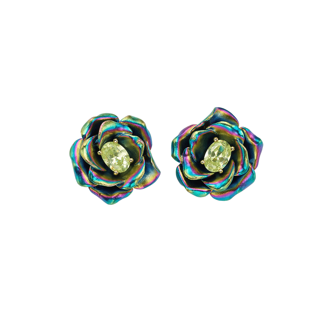 18K Gold Plated Earring with Nano Citrine & Enamel Finish - Monarchy
