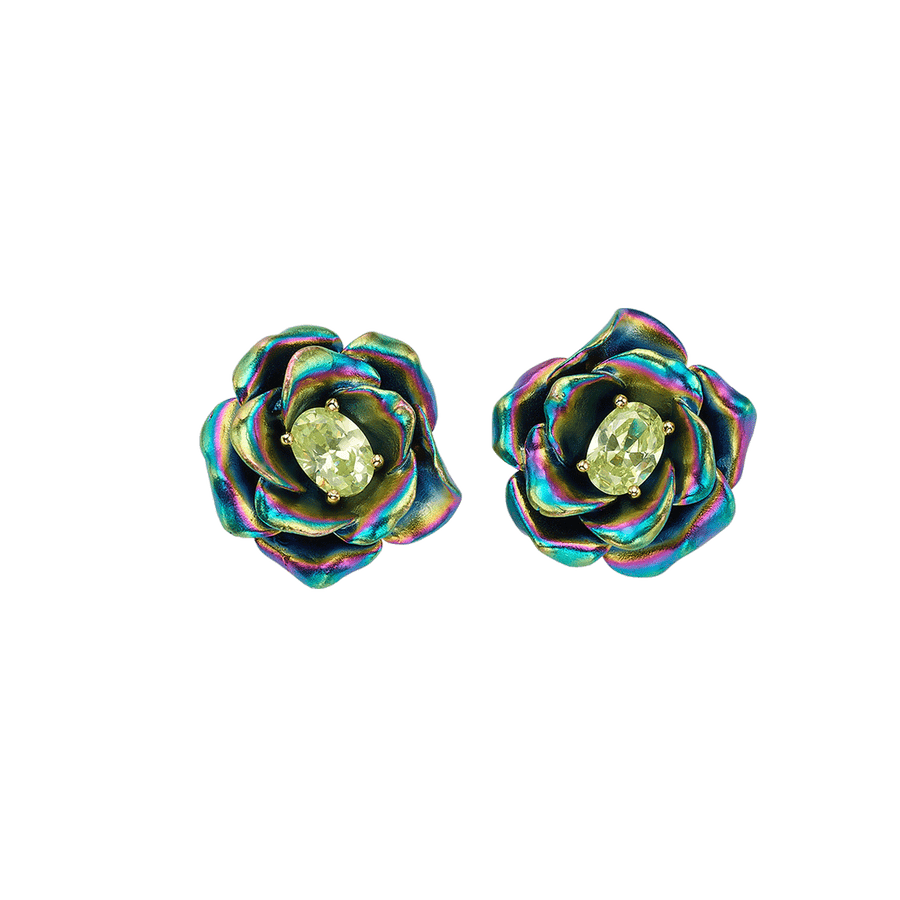 18K Gold Plated Earring with Nano Citrine & Enamel Finish - Monarchy