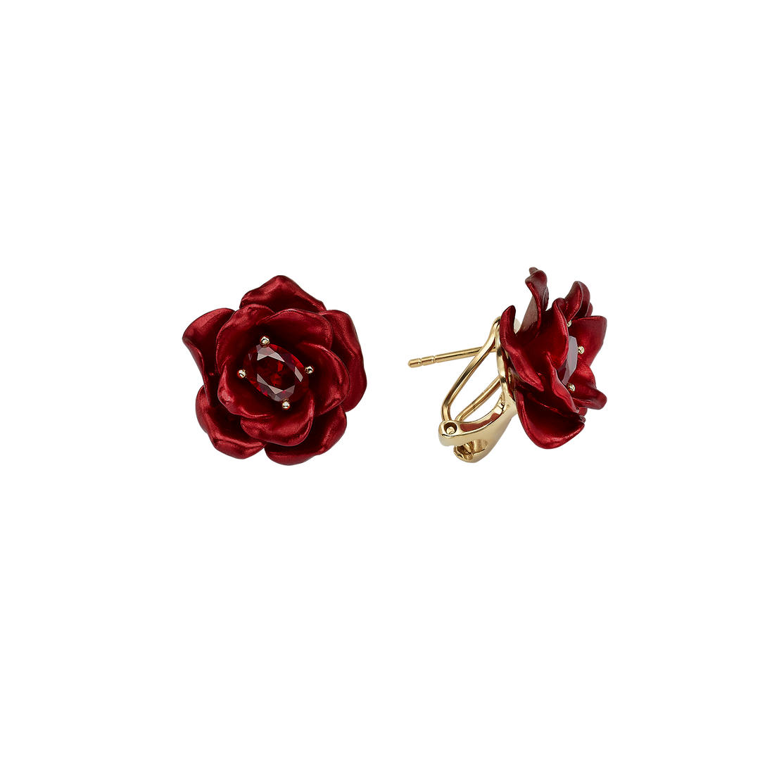 18K gold-plated earring with ruby ​​nano-settle and Monarchy enamel finish 