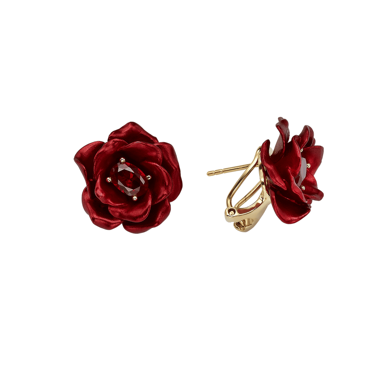 18K Gold Plated Earring with Nano Ruby & Enamel Finish - Monarchy - 3