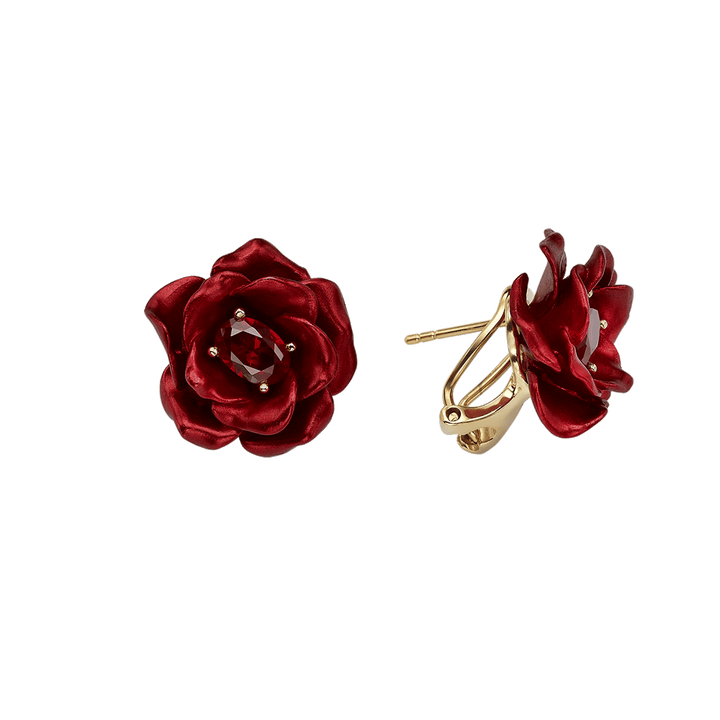 18K Gold Plated Earring with Nano Ruby &amp; Enamel Finish - Monarchy - 3