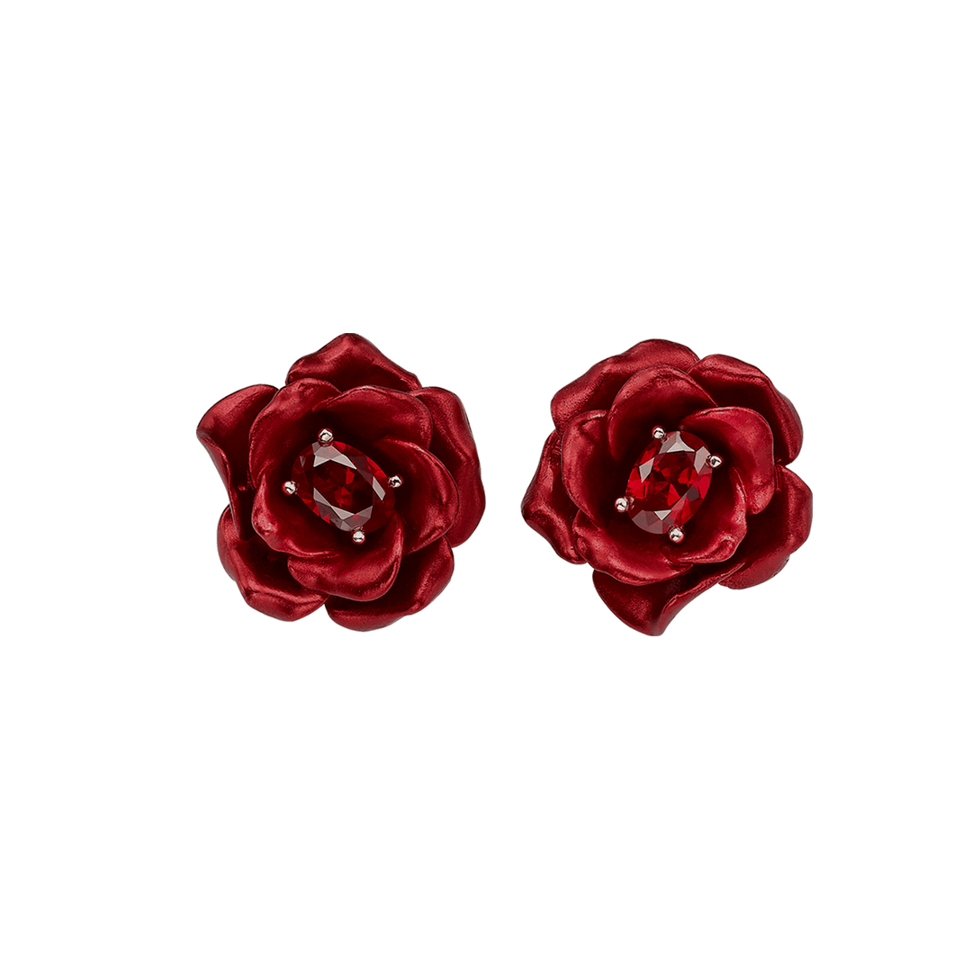 18K Gold Plated Earring with Nano Ruby & Enamel Finish - Monarchy