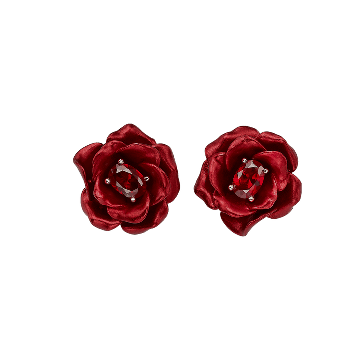 18K Gold Plated Earring with Nano Ruby &amp; Enamel Finish - Monarchy