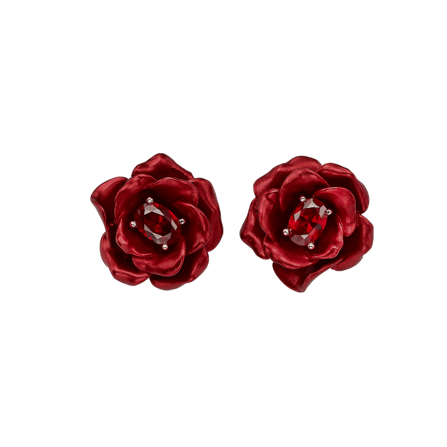 18K Gold Plated Earring with Nano Ruby & Enamel Finish - Monarchy