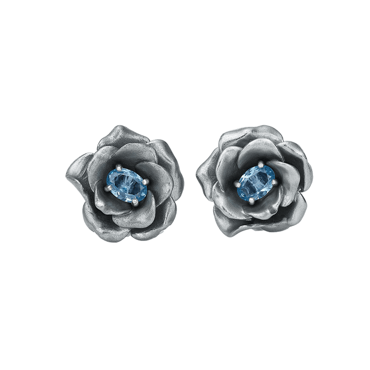Silver Plated Earring with Nano Aquamarine &amp; Enamel Finish - Monarchy