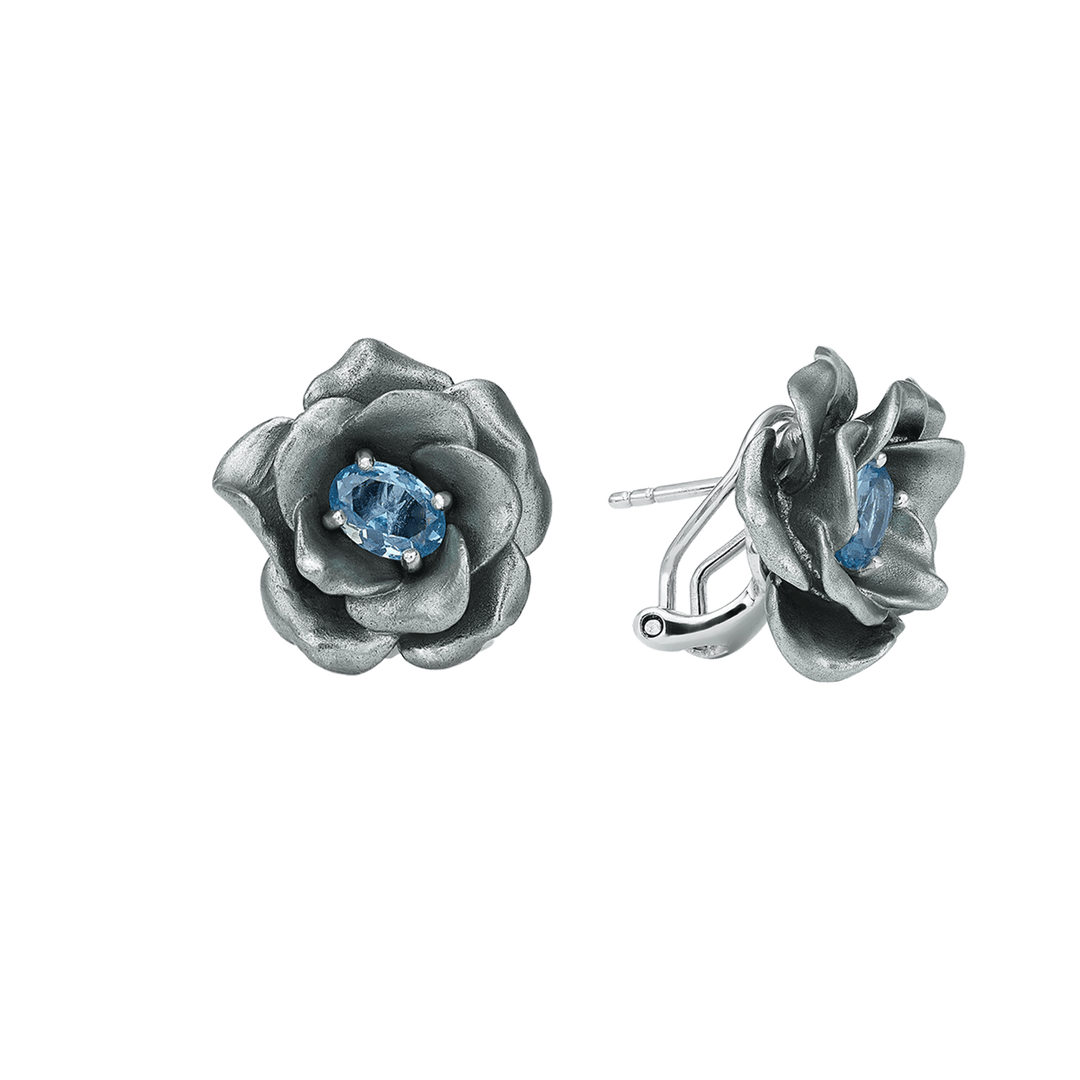 Silver Plated Earring with Nano Aquamarine &amp; Enamel Finish - Monarchy - 3