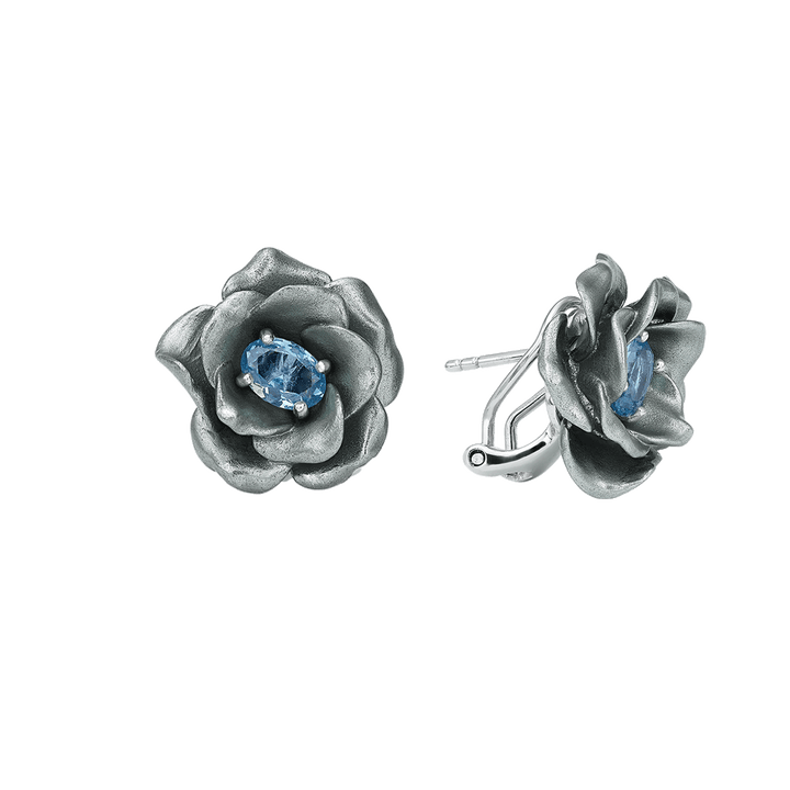 Silver Plated Earring with Nano Aquamarine &amp; Enamel Finish - Monarchy - 3