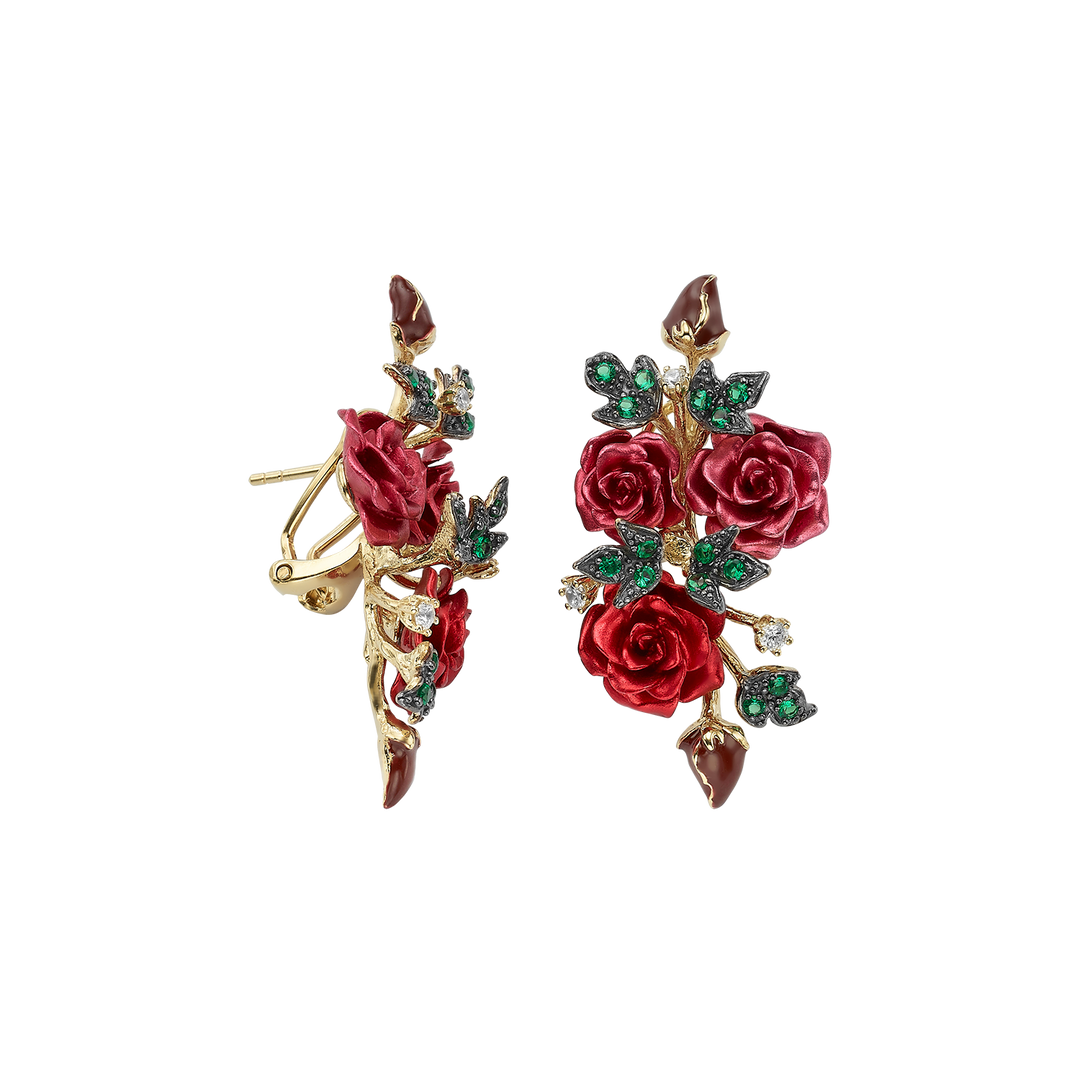 18K gold-plated earring with nano-set emerald and Monarchy enamel finish 