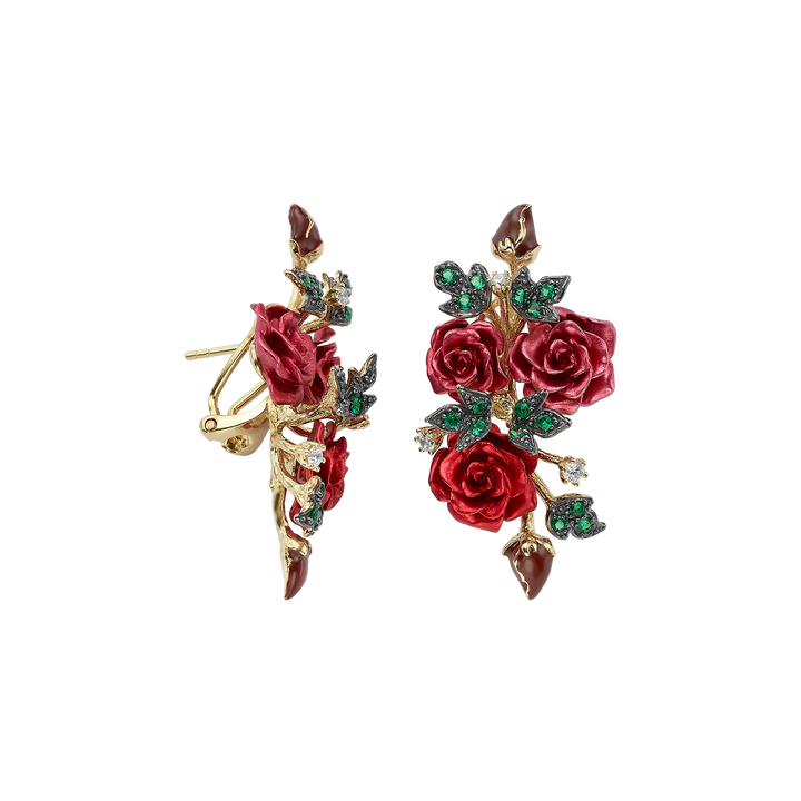 18K gold-plated earring with nano-set emerald and Monarchy enamel finish 