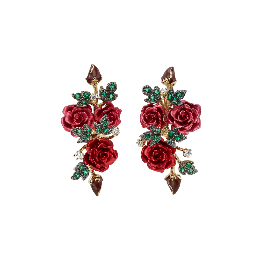 18K Gold Plated Earring with Nano Emerald & Enamel Finish - Monarchy