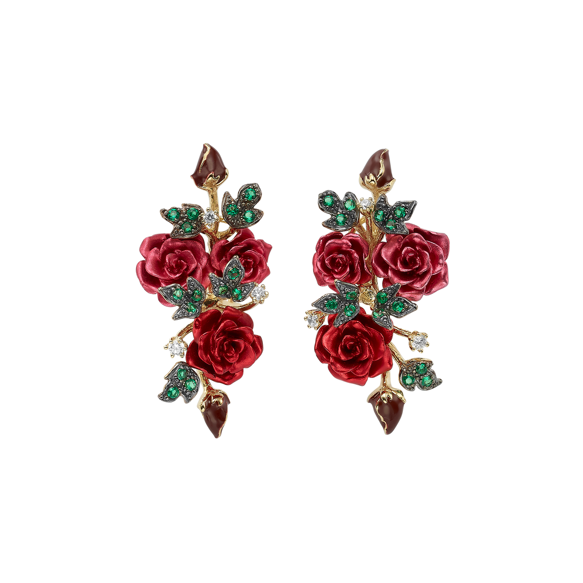 18K Gold Plated Earring with Nano Emerald & Enamel Finish - Monarchy