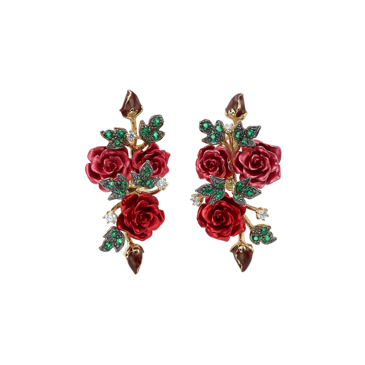 18K Gold Plated Earring with Nano Emerald &amp; Enamel Finish - Monarchy