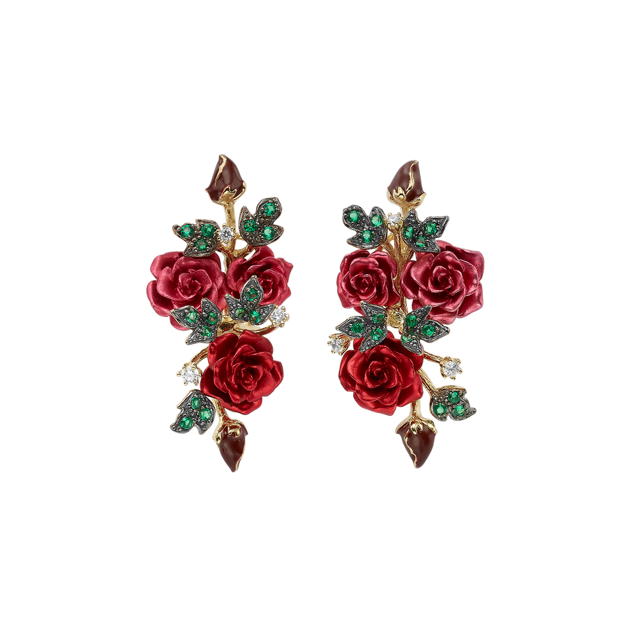 18K Gold Plated Earring with Nano Emerald & Enamel Finish - Monarchy