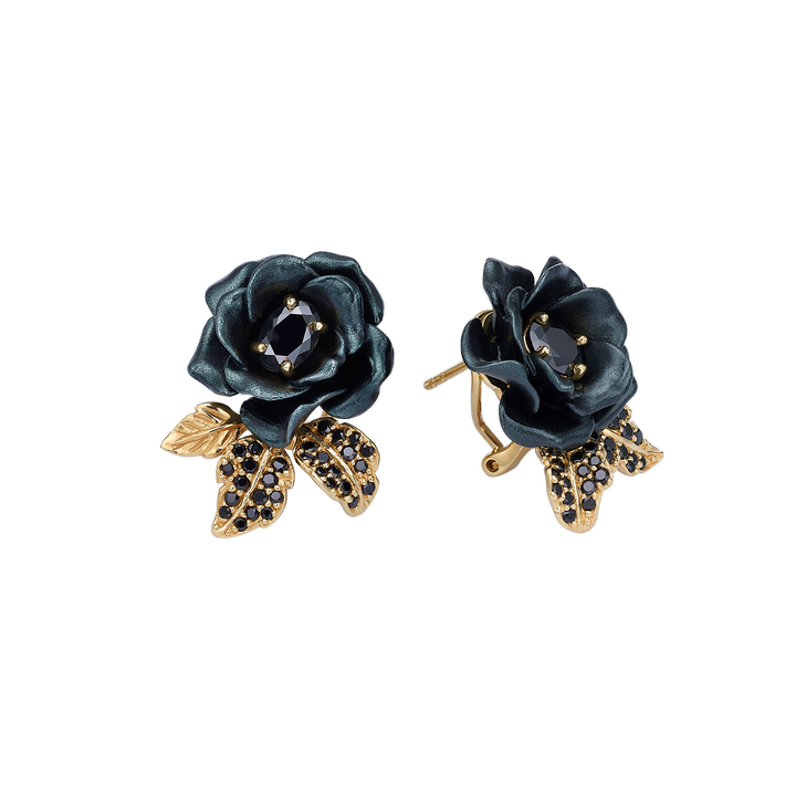 18K Gold Plated Earring with Nano Spinel &amp; Enamel Finish - Monarchy - 3