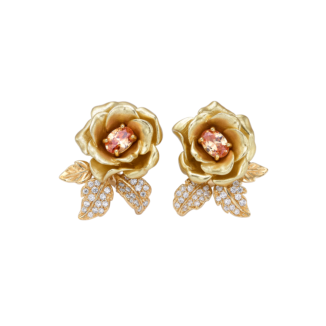18K Gold Plated Earring with Nano Champagne & Enamel Finish - Monarchy