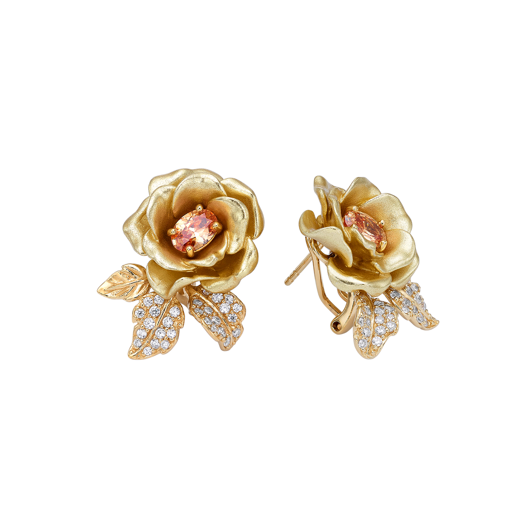 18K Gold Plated Earring with Nano Champagne &amp; Enamel Finish - Monarchy - 4
