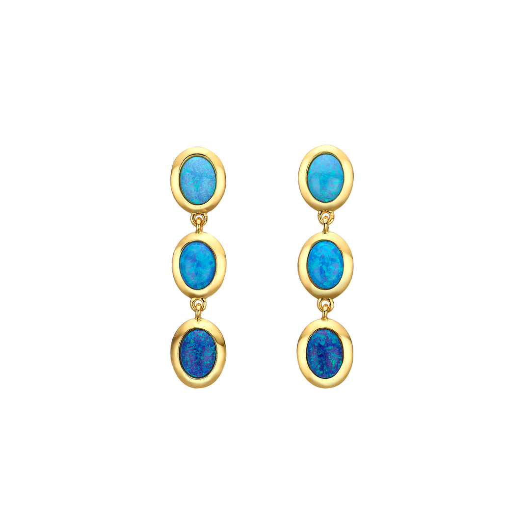 18K/24K Gold Plated Hanging Earring with Synthetic Opal - Mare - 9