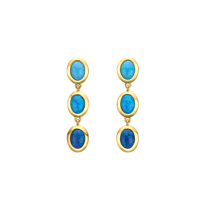 18K/24K Gold Plated Hanging Earring with Synthetic Opal - Mare - 9