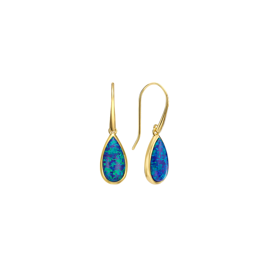 18K/24K Gold Plated Earring with Blue Synthetic Opal - Mare