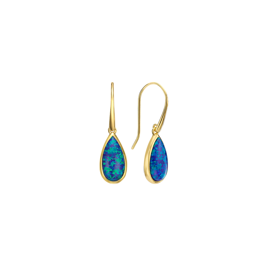 18K/24K Gold Plated Earring with Blue Synthetic Opal - Mare