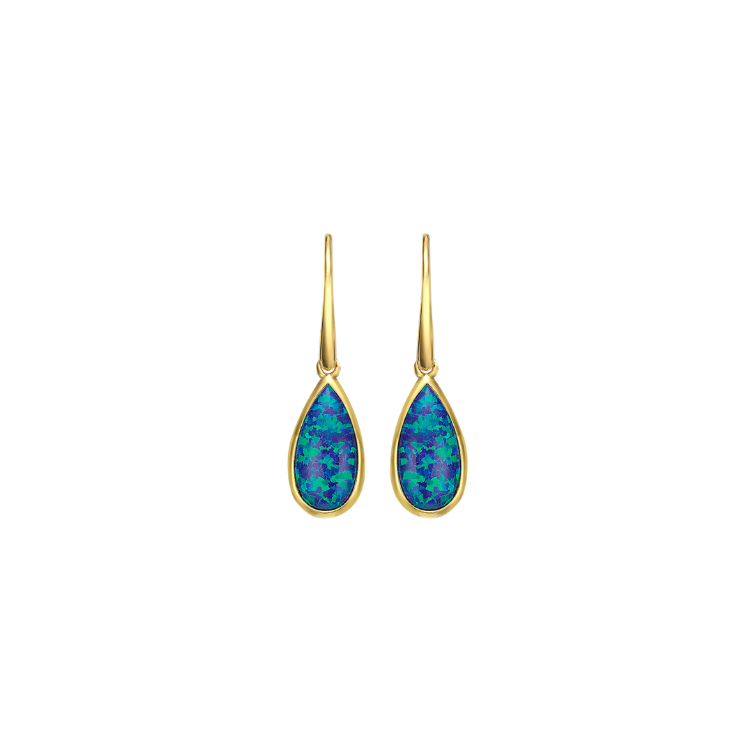 18K/24K Gold Plated Earring with Blue Synthetic Opal - Mare - 3