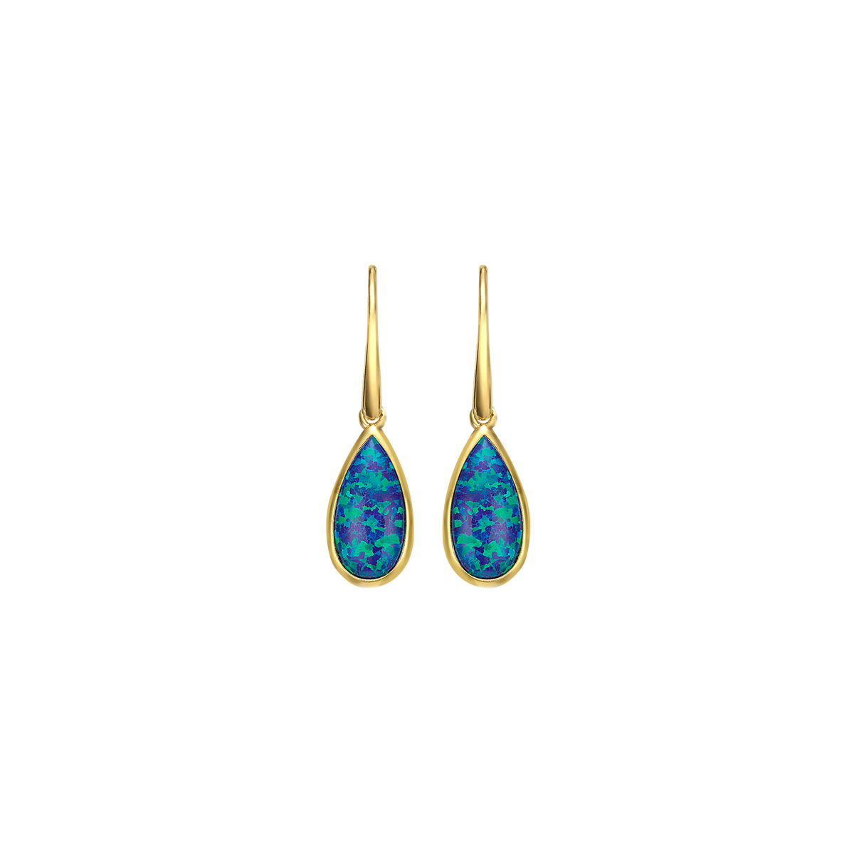 18K/24K Gold Plated Earring with Blue Synthetic Opal - Mare - 3
