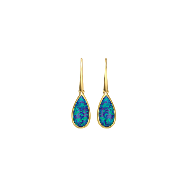 18K/24K Gold Plated Earring with Blue Synthetic Opal - Mare - 3