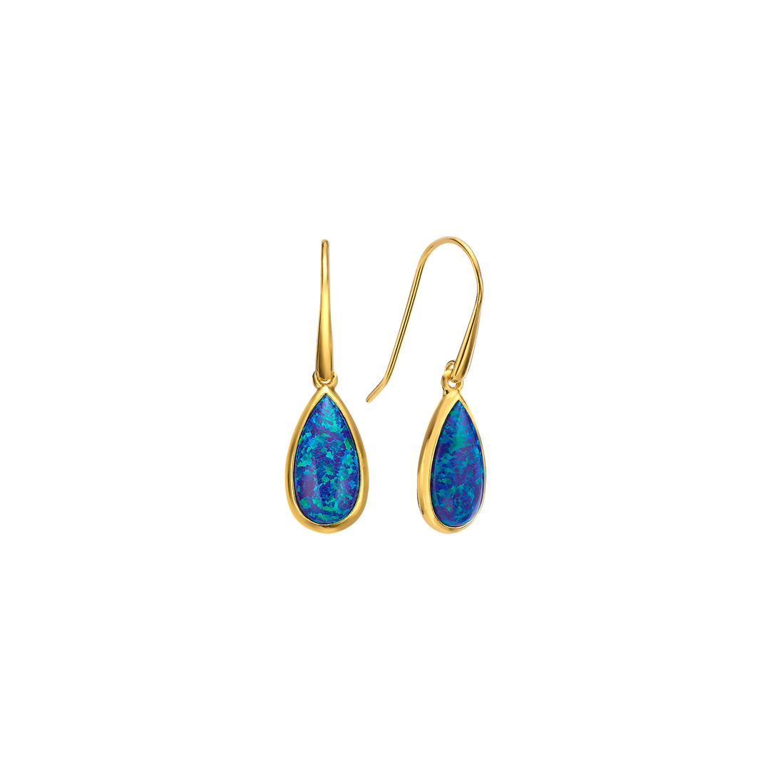 18K\24K gold plated earring with blue Mare synthetic opal stone 