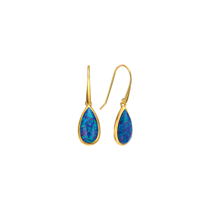 18K/24K Gold Plated Earring with Blue Synthetic Opal - Mare - 6