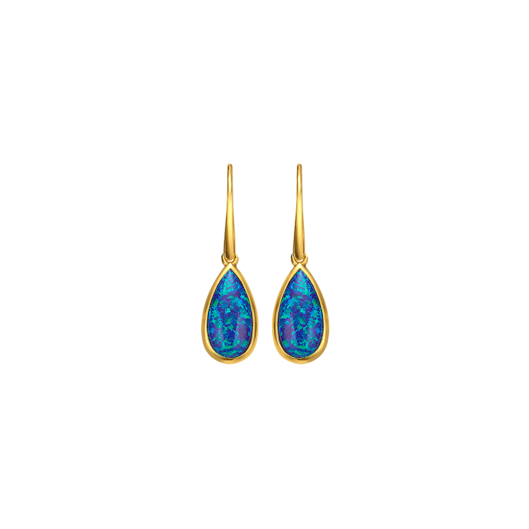 18K/24K Gold Plated Earring with Blue Synthetic Opal - Mare - 8