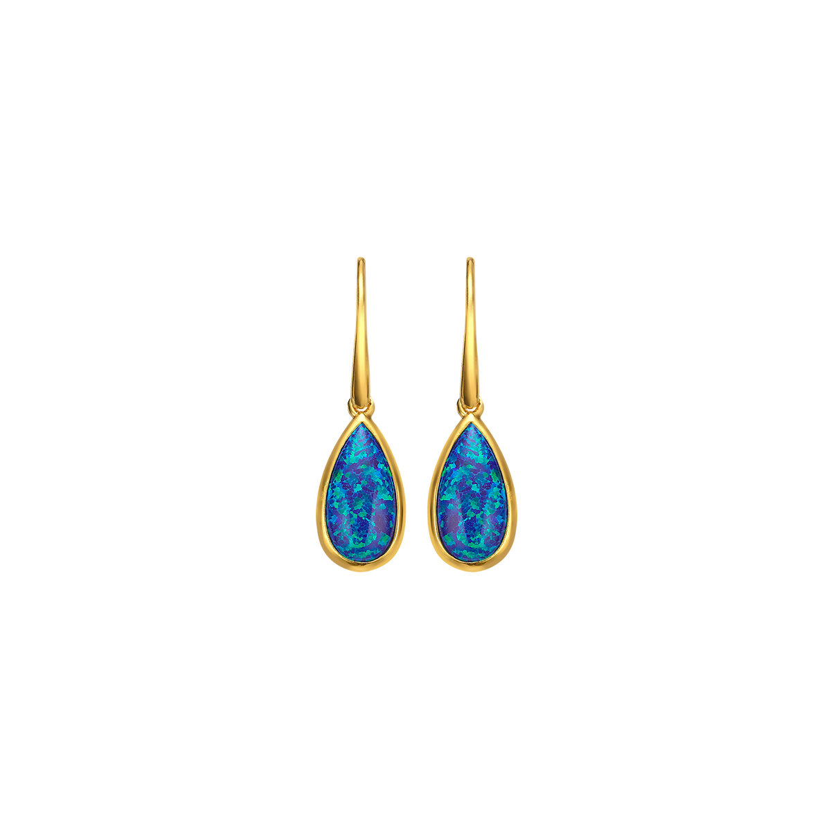 18K/24K Gold Plated Earring with Blue Synthetic Opal - Mare - 8