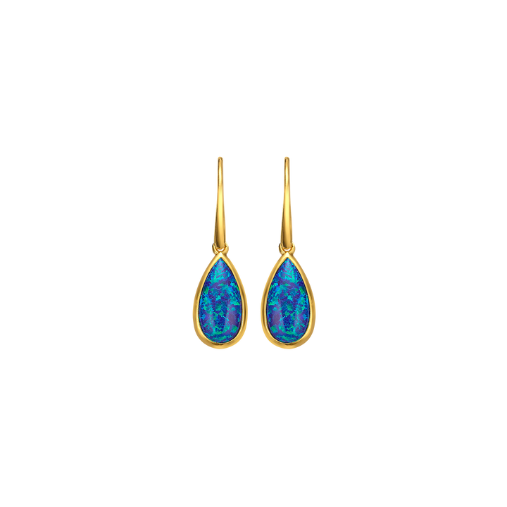 18K/24K Gold Plated Earring with Blue Synthetic Opal - Mare - 8