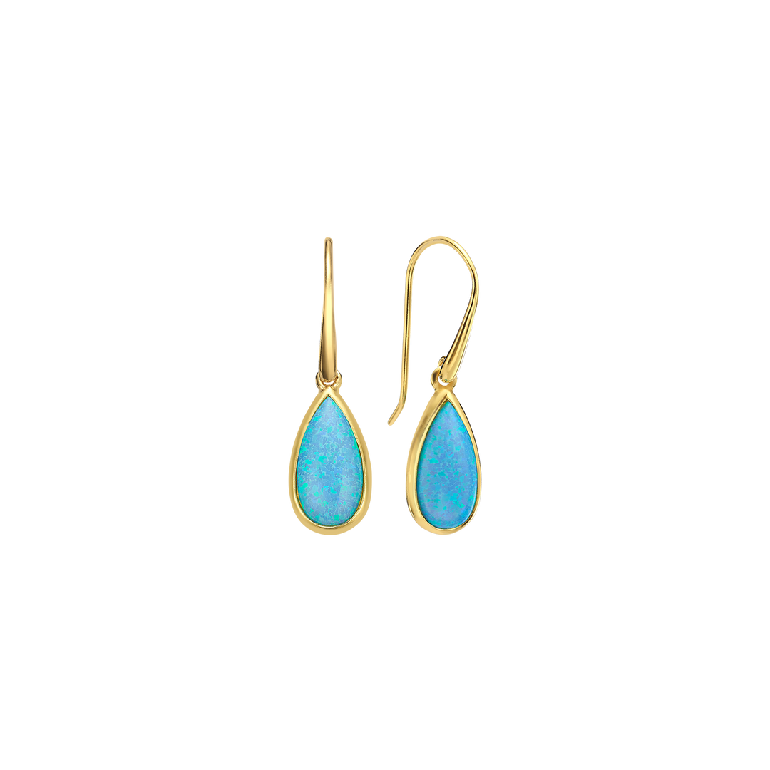 18K/24K Gold Plated Earring with Sky Blue Synthetic Opal - Mare