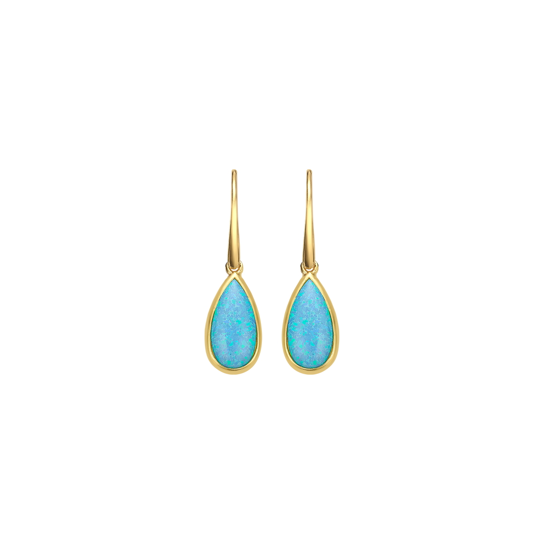 18K/24K Gold Plated Earring with Sky Blue Synthetic Opal - Mare - 3