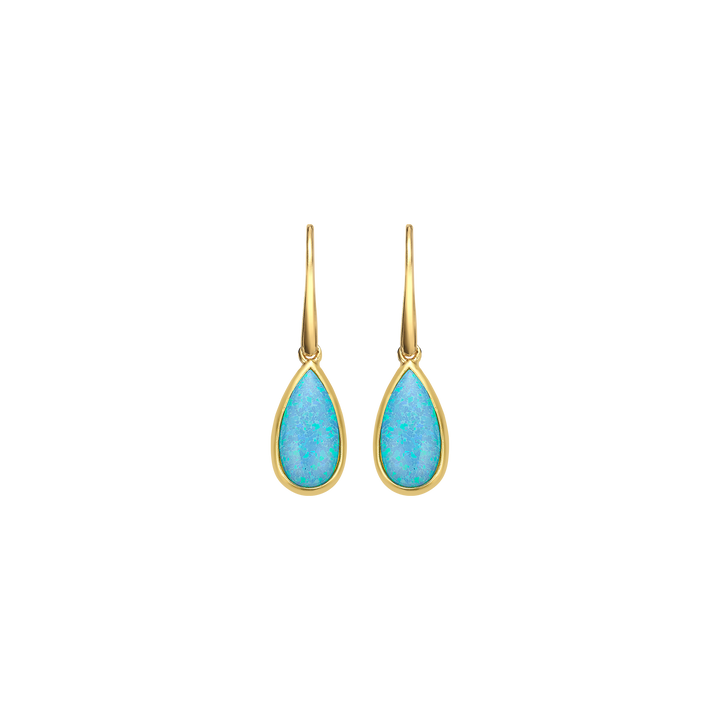 18K/24K Gold Plated Earring with Sky Blue Synthetic Opal - Mare - 3