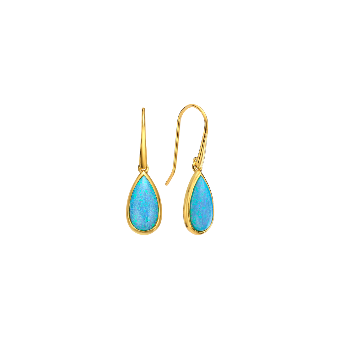 18K/24K Gold Plated Earring with Sky Blue Synthetic Opal - Mare - 5