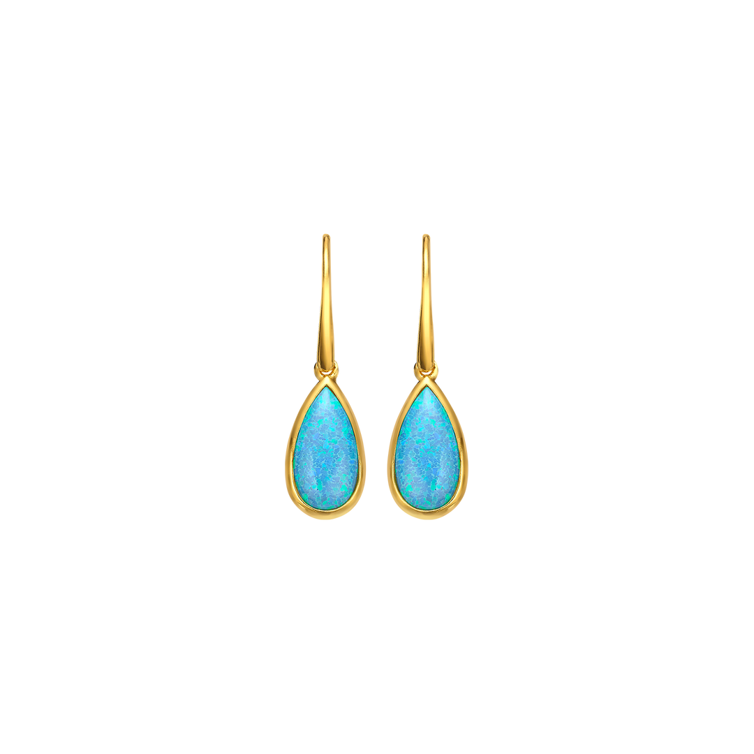 18K/24K Gold Plated Earring with Sky Blue Synthetic Opal - Mare - 7